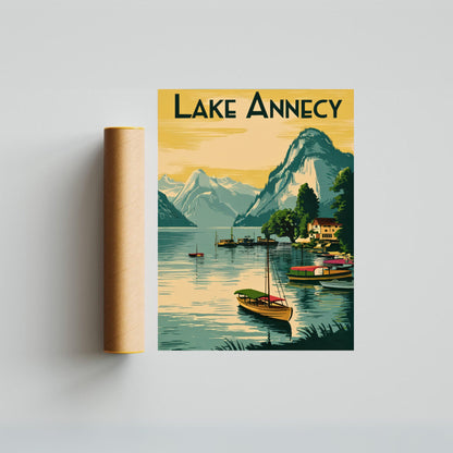 Lake Annecy Vintage Travel Poster - Famous France Crystal Clear Waters