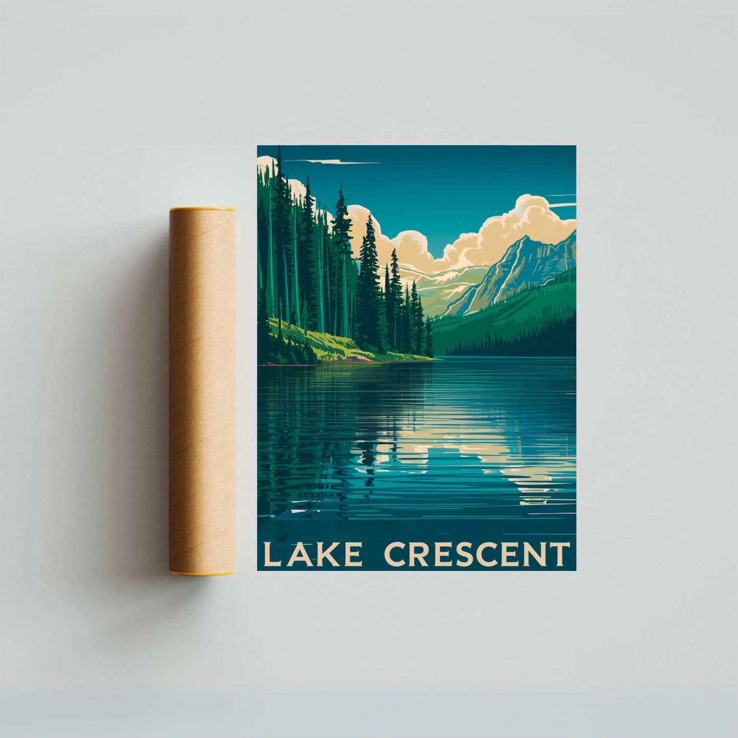 Lake Crescent Vintage Travel Poster - Serene Escape