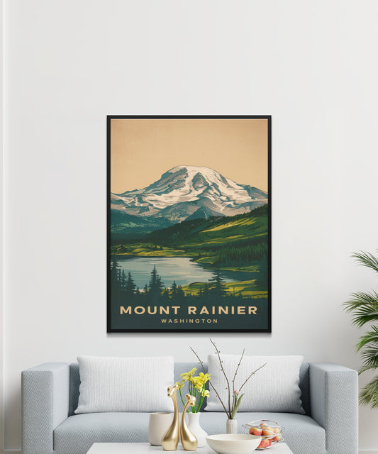 Mount Rainer Vintage Travel Poster - Retro Mountain Views