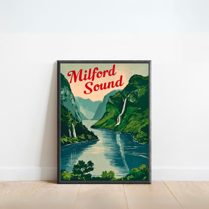 Milford Sound Vintage Travel Poster - Fiordland Majesty