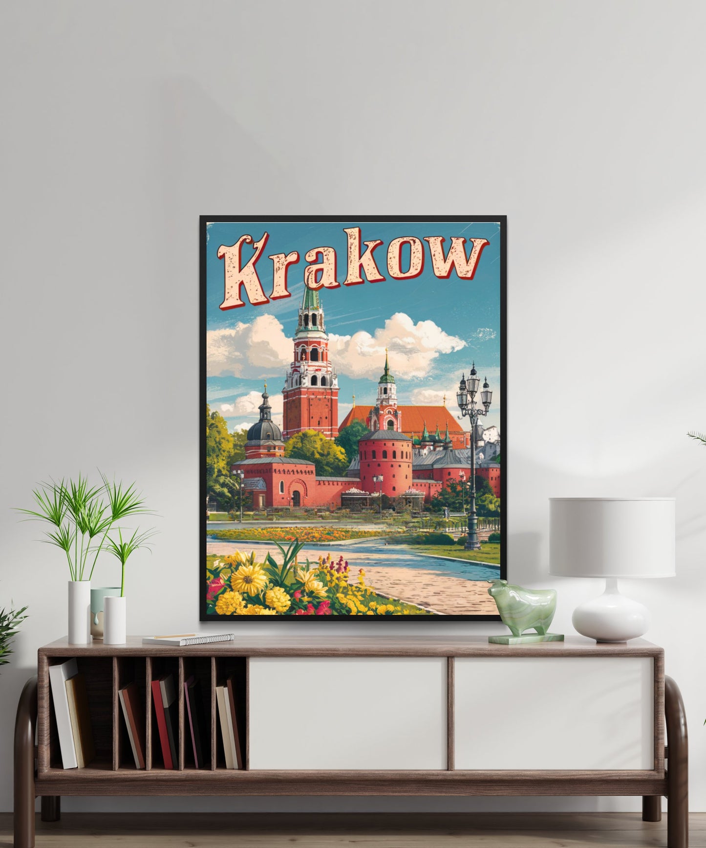 Krakow Vintage Travel Poster - Cobblestone Streets