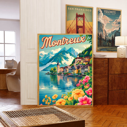 Montreux Vintage Travel Poster - Alpine Views