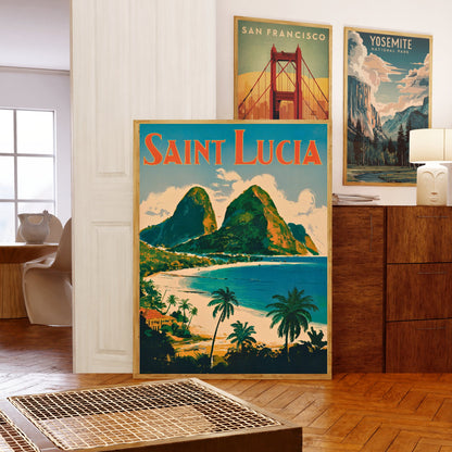 Saint Lucia Vintage Travel Poster - Lush Landscapes and Pristine Beaches