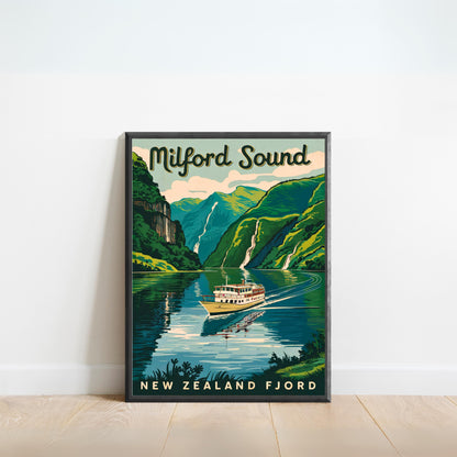 Milford Sound Vintage Travel Poster - Nature's Serenity