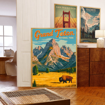 Grand Teton Vintage Travel Poster - Wildlife Haven