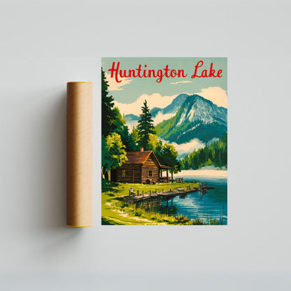 Huntington Lake Vintage Travel Poster - Serene Lake