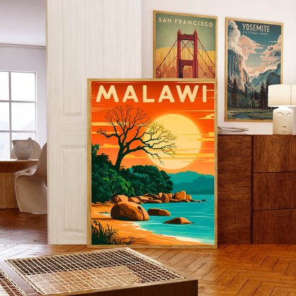 Lake Malawi Vintage Travel Poster - Outdoor Adventure