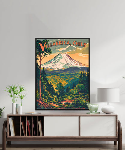 Villarrica Mountain Vintage Travel Poster - Timeless Chilean Volcano