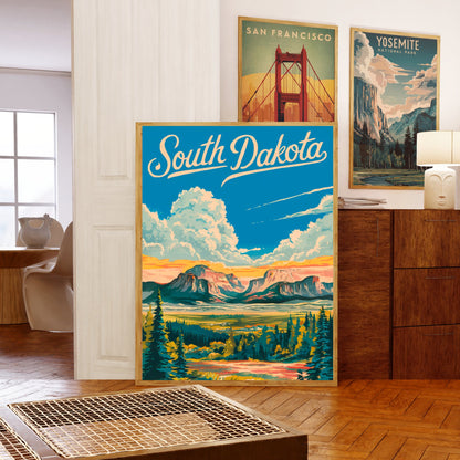 South Dakota Vintage Travel Poster - Majestic Peak