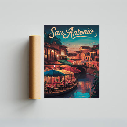 San Antonio Vintage Travel Poster - Riverwalk Charm