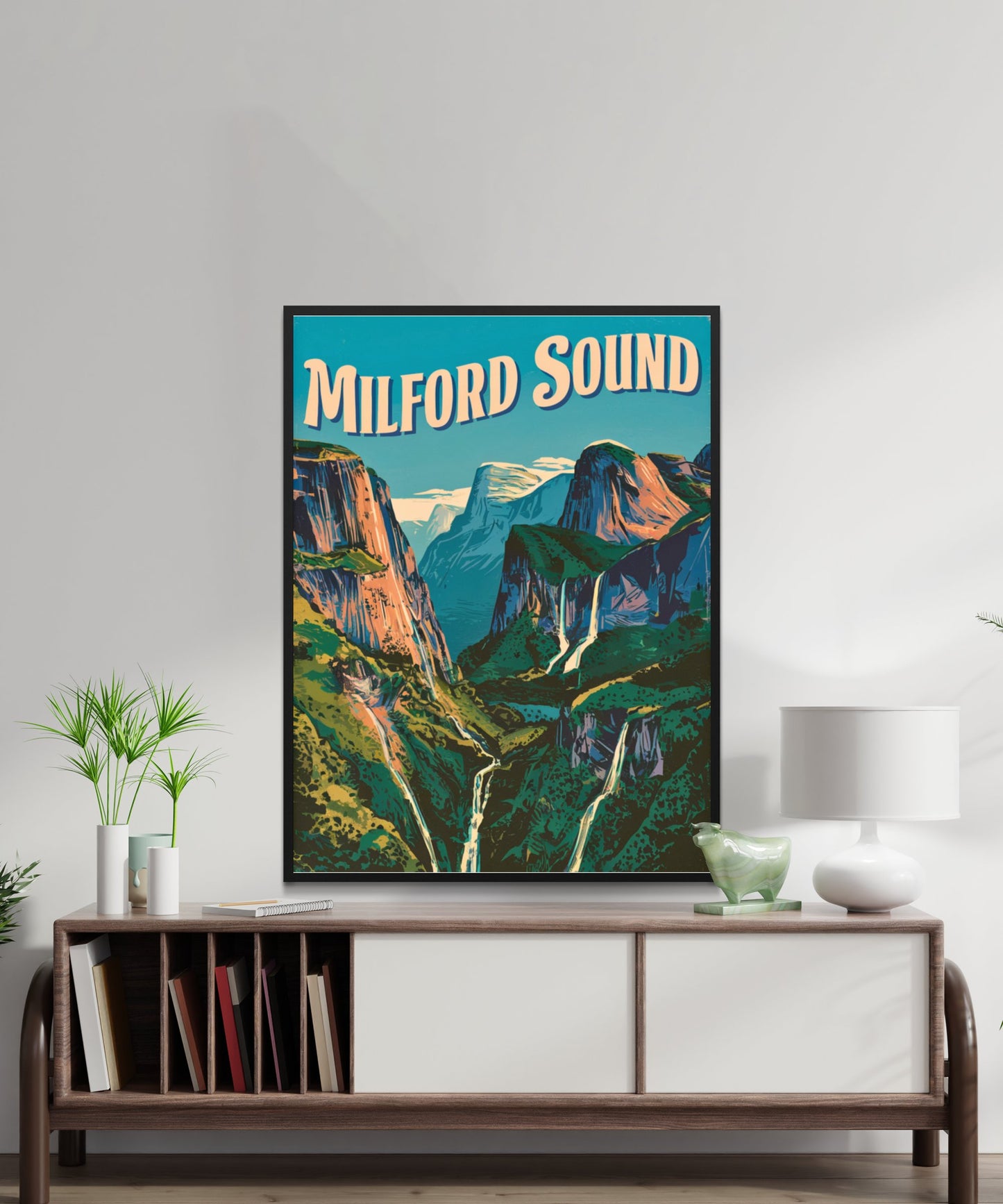 Milford Sound Vintage Travel Poster - Waterfall Wonders