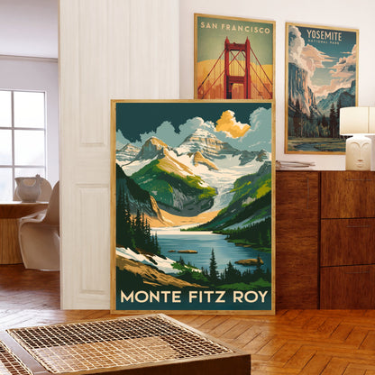 Monte Fitz Roy Vintage Travel Poster - Mountainous Landscape