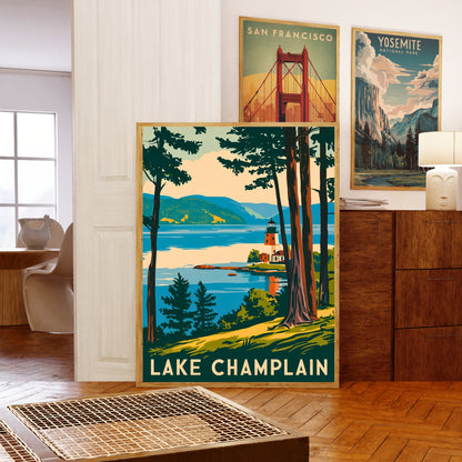 Lake Champlain  Vintage Travel Poster - Mountains and Shores