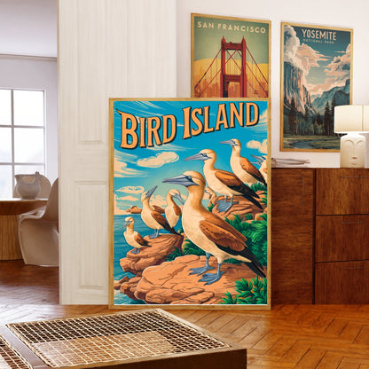 Bird Island Vintage Travel Poster - Chirping Oasis