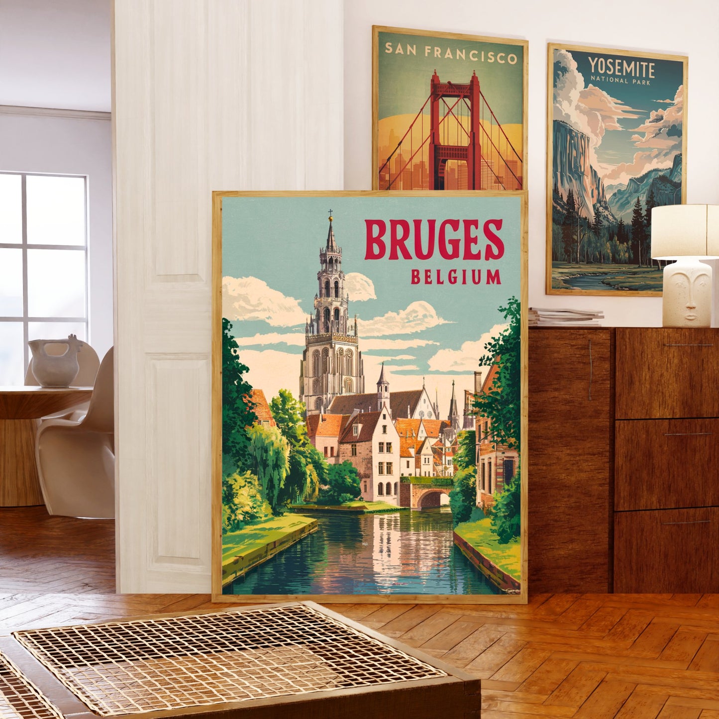 Bruges Vintage Travel Poster - Canals and Cobblestones