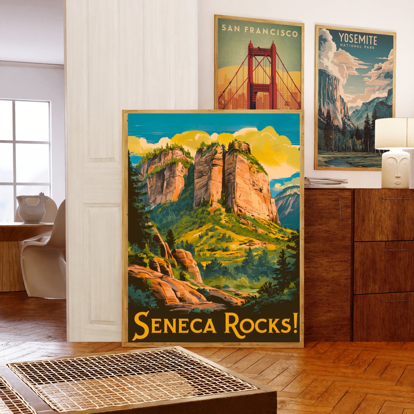 Seneca Rocks Vintage Travel Poster - Vertical Cliffs