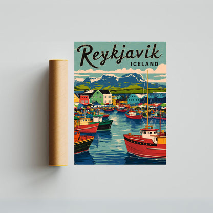 Reykjavik Vintage Travel Poster