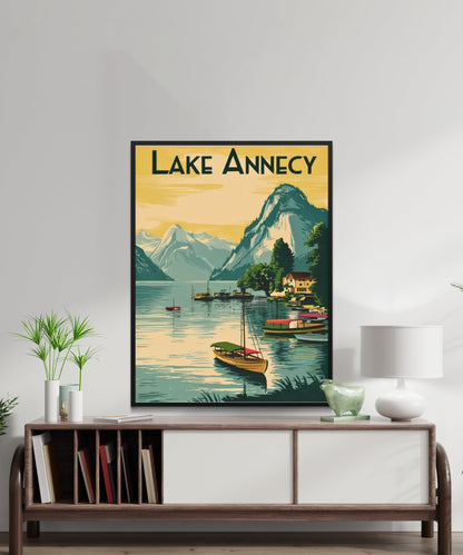 Lake Annecy Vintage Travel Poster - Famous France Crystal Clear Waters