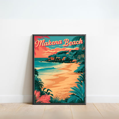 Makena Beach Vintage Travel Poster - Timeless Maui Paradise