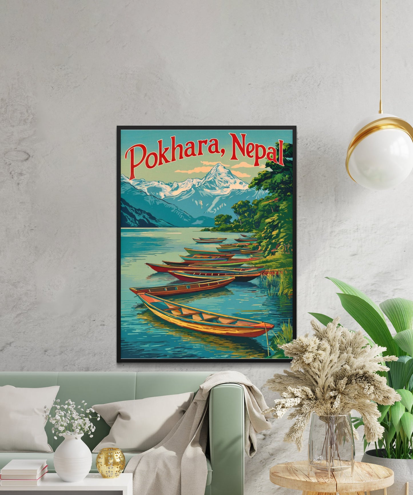 Pokhara Vintage Travel Poster - Himalayan Serenity