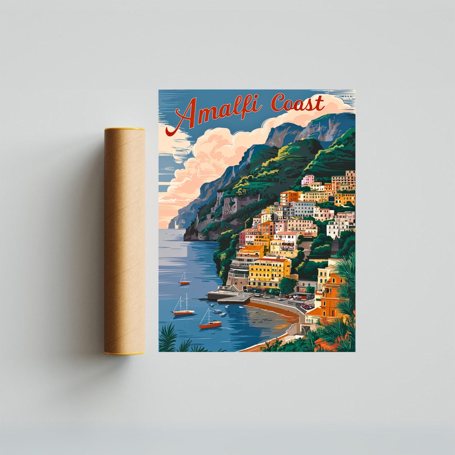 Amalfi Coast Vintage Travel Poster - Scenic Paradise