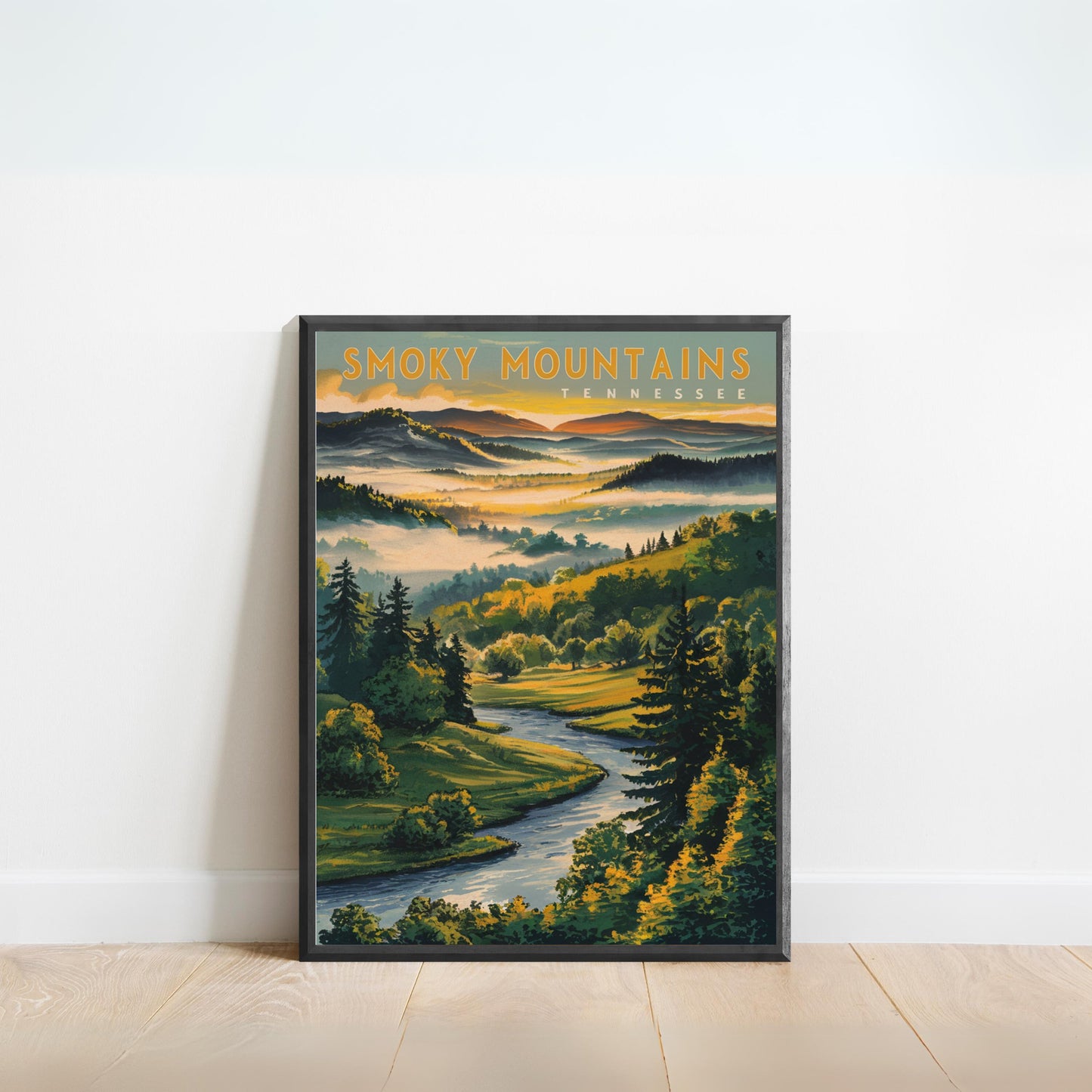 Smoky Mountains Vintage Travel Poster - Misty Peaks and Valleys