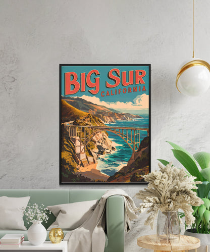 Big Sur Vintage Travel Poster - Scenic Highway and Ocean Views