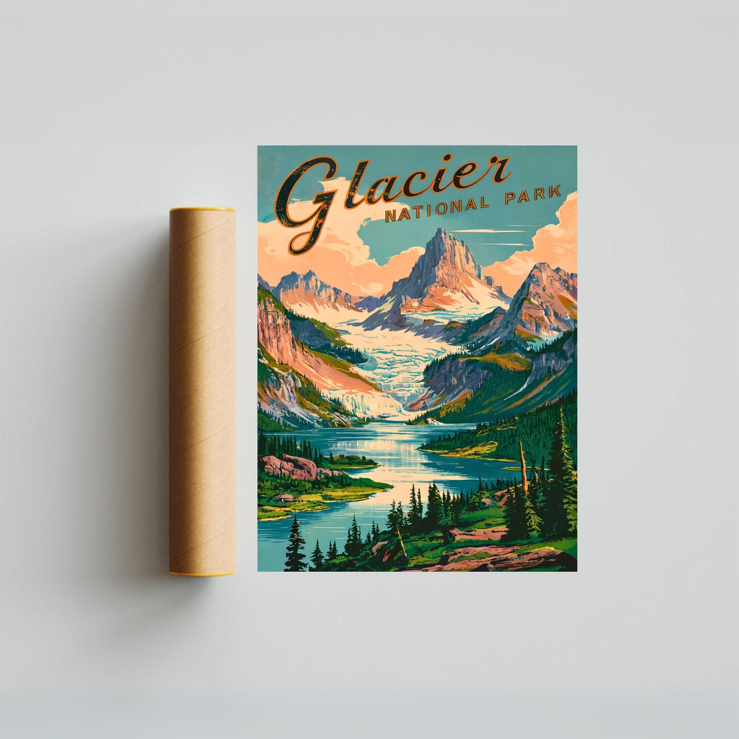 Glacier National Park Vintage Travel Poster - Peaks, Lakes, and Pristine Wilderness