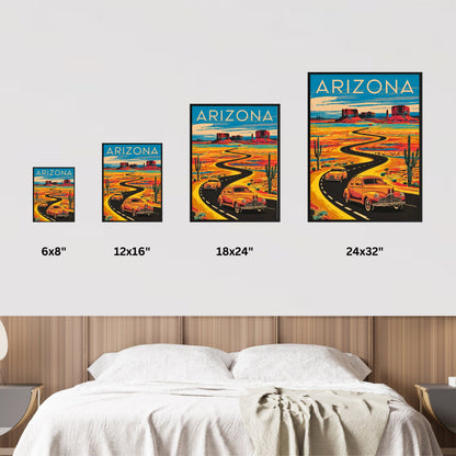 Arizona Vintage Travel Poster - Canyons and Cacti