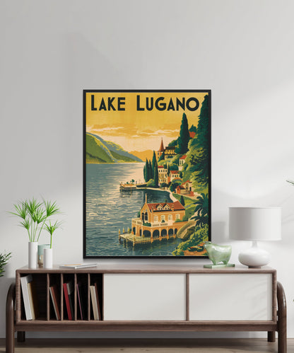 Lake Lugano Vintage Travel Poster - Alpine Elegance