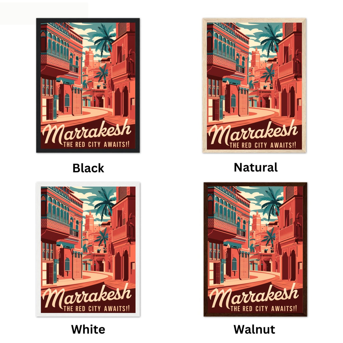 Marrakesh Vintage Travel Poster - Majestic Palaces