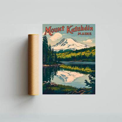 Mount Katahdin Vintage Travel Poster - Heart of Baxter State Park