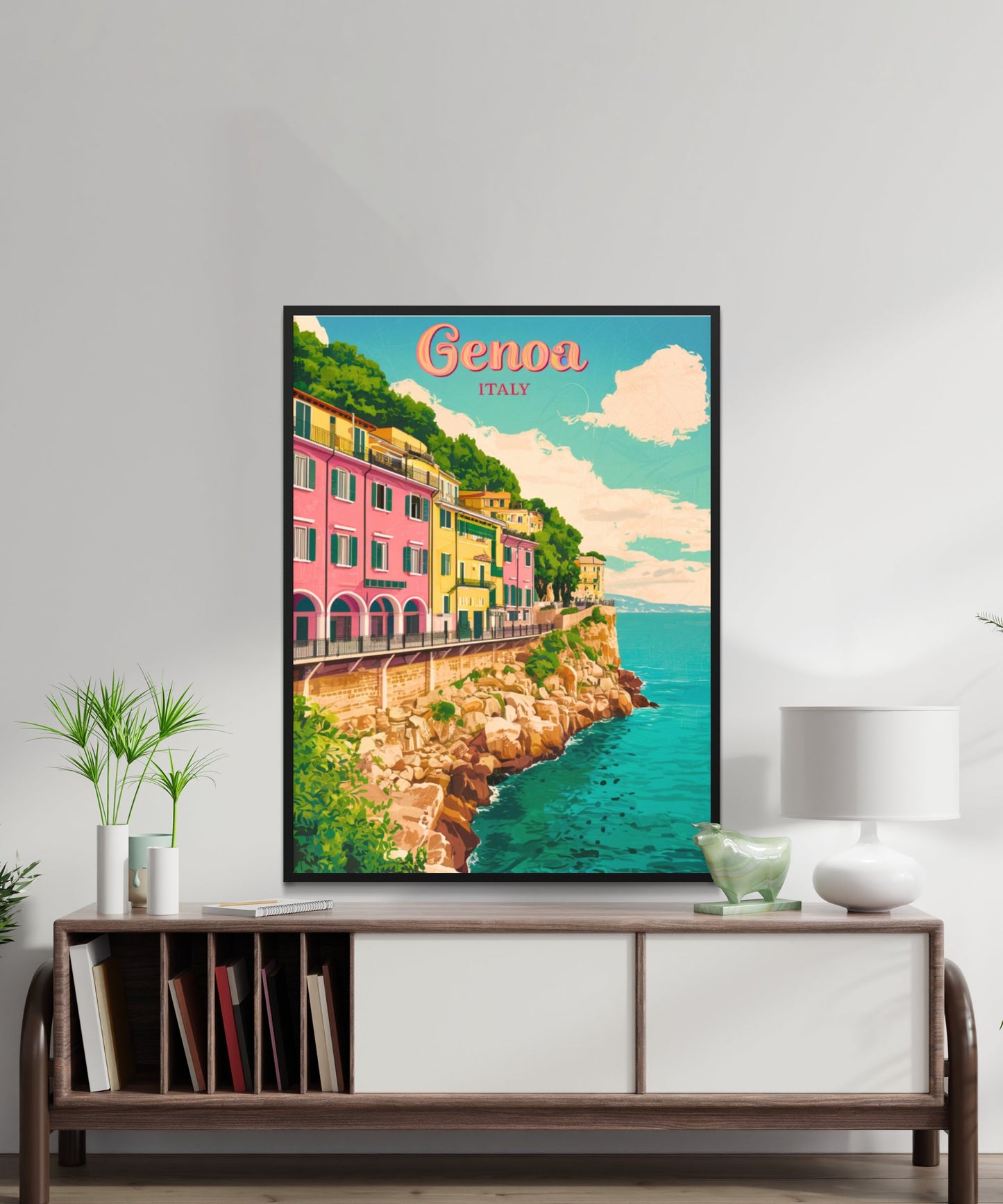 Genoa Vintage Travel Poster - Vibrant Waterfront