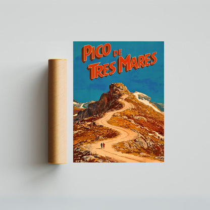 Pico de Tres Mares Vintage Travel Poster - Majestic Peak and Scenic Views