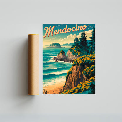 Mendocino Vintage Travel Poster