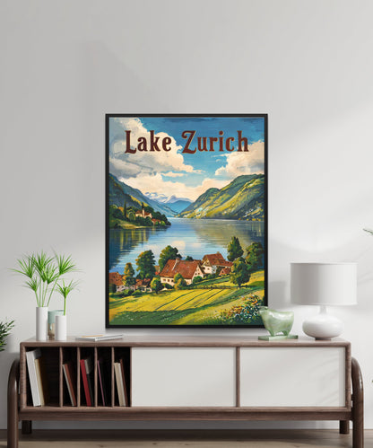 Lake Zurich Vintage Travel Poster