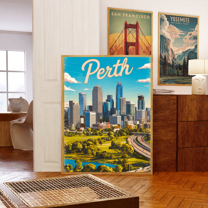 Perth Vintage Travel Poster - Vibrant Urban Oasis