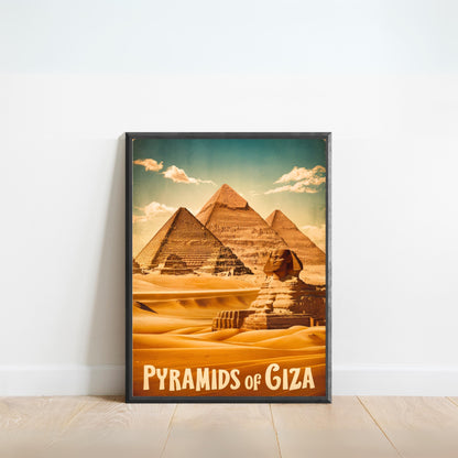 Pyramids of Giza Vintage Travel Poster - Timeless Egyptian Wonders