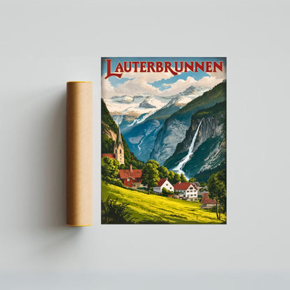 Lauterbrunnen Vintage Travel Poster - Alpine Village Views