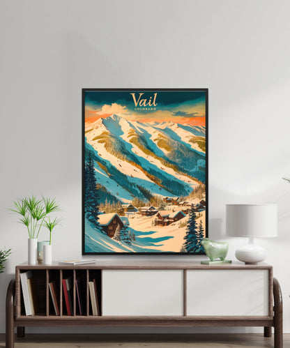 Vail Mountain Vintage Travel Poster - Mountain Backdrop