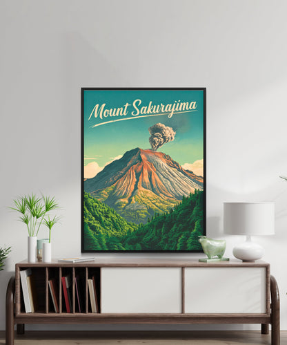 Mount Sakurajima Vintage Travel Poster