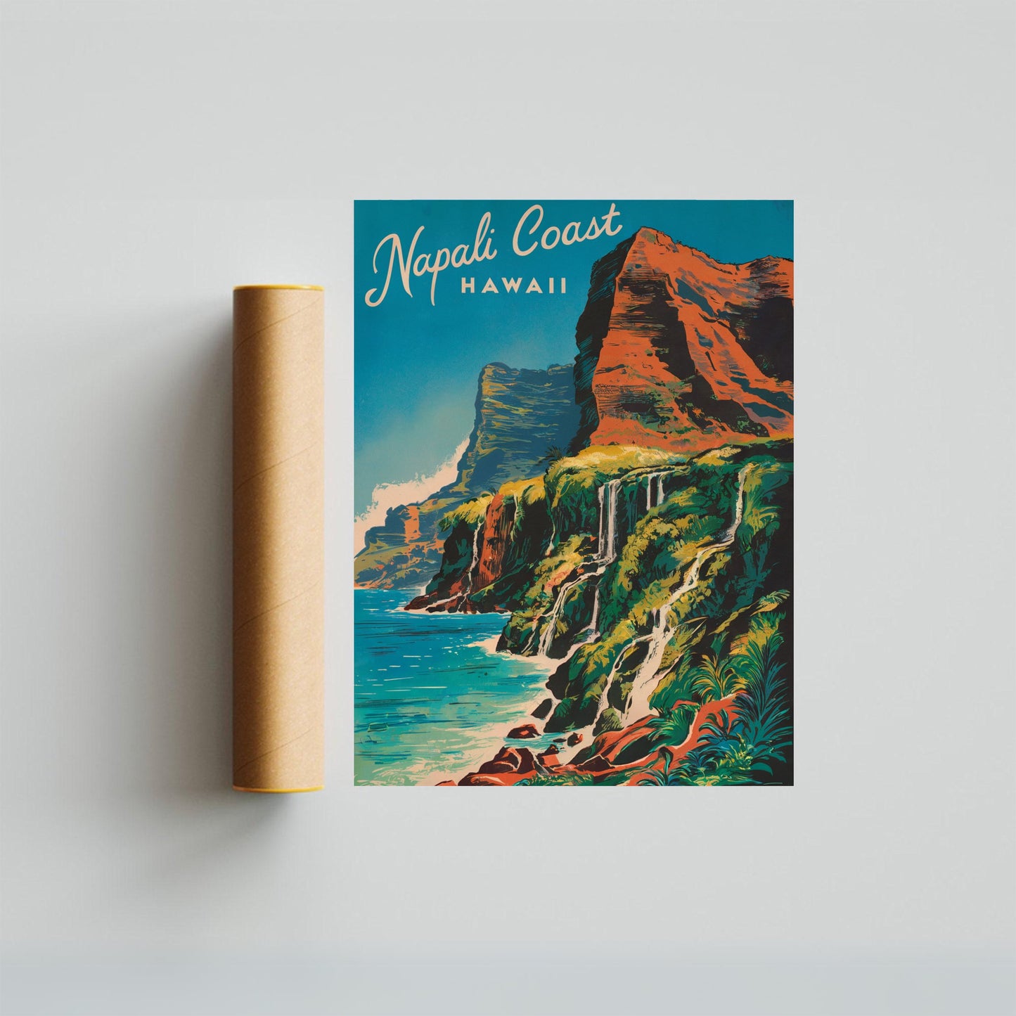 Nā Pali Coast Vintage Travel Poster - Rugged Cliffs and Lush Valleys