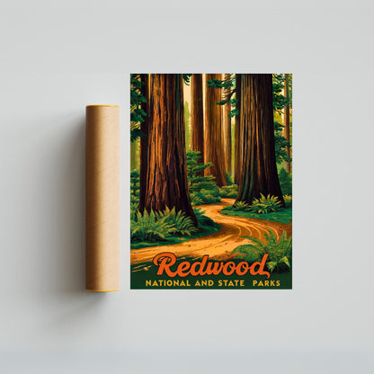 Redwood National and State Parks  Vintage Travel Poster