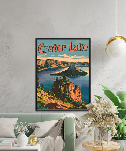 Crater Lake  Vintage Travel Poster - Timeless Blue Majesty