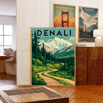 Denali Vintage Travel Poster - Alaskan Wilderness