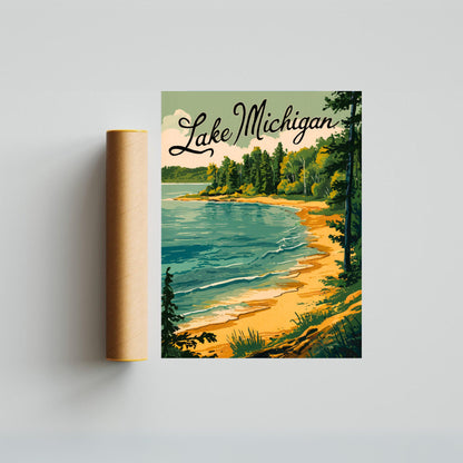 Lake Michigan Vintage Travel Poster - Outdoor Adventure