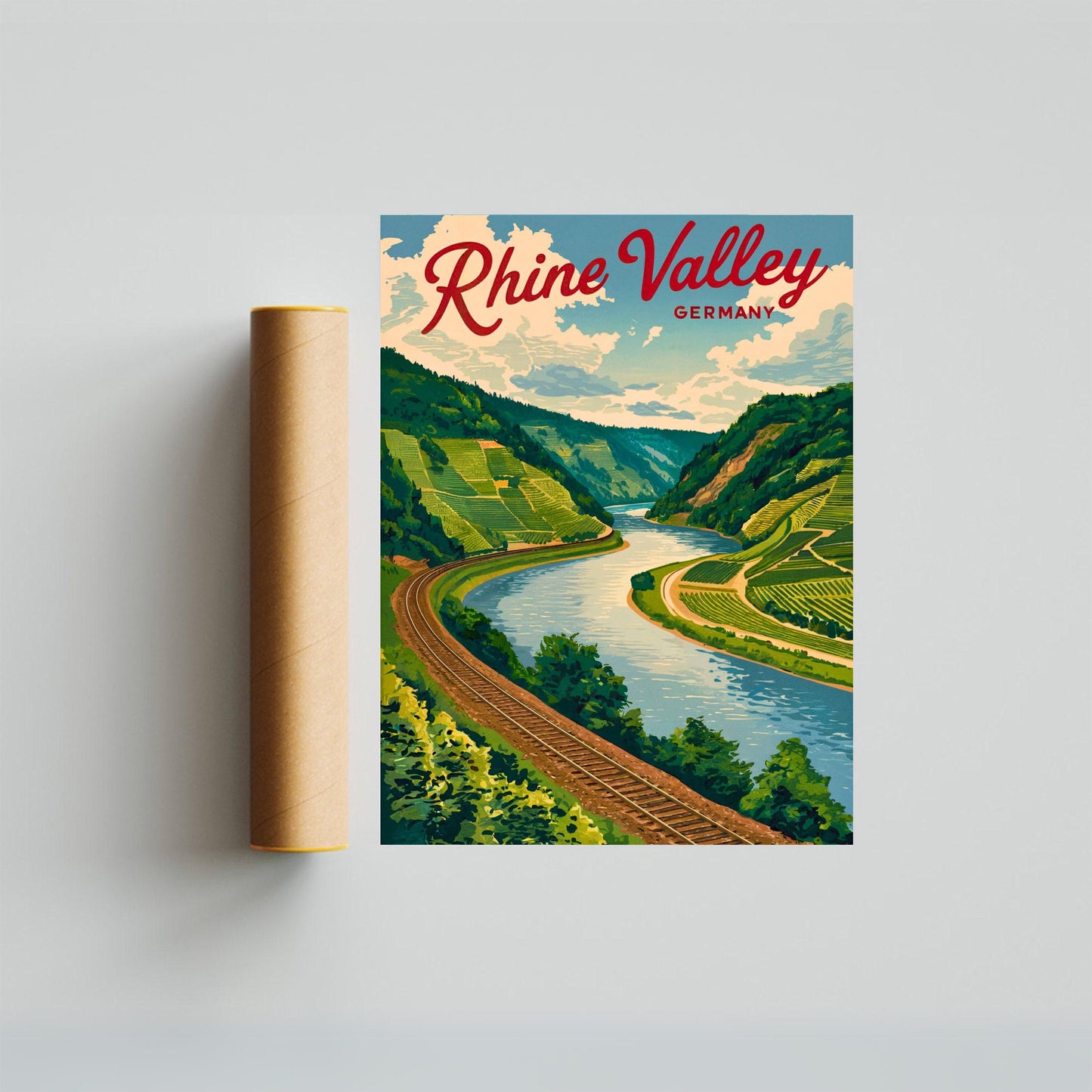 Rhine Valley  Vintage Travel Poster  - The Heart of Germany's Romantic River