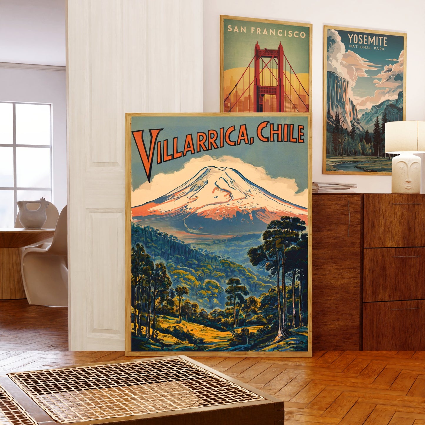 Villarrica Mountain Vintage Travel Poster - Majestic Andean Peak