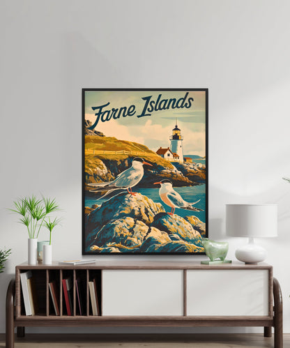 Farne Islands Vintage Travel Poster - Serene Coastal Escape