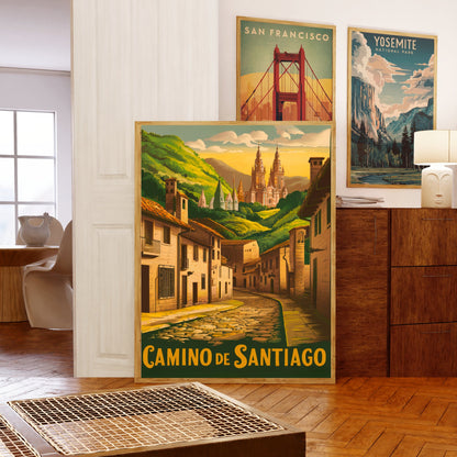 Camino de Santiago Vintage Travel Poster - Pilgrim's Journey